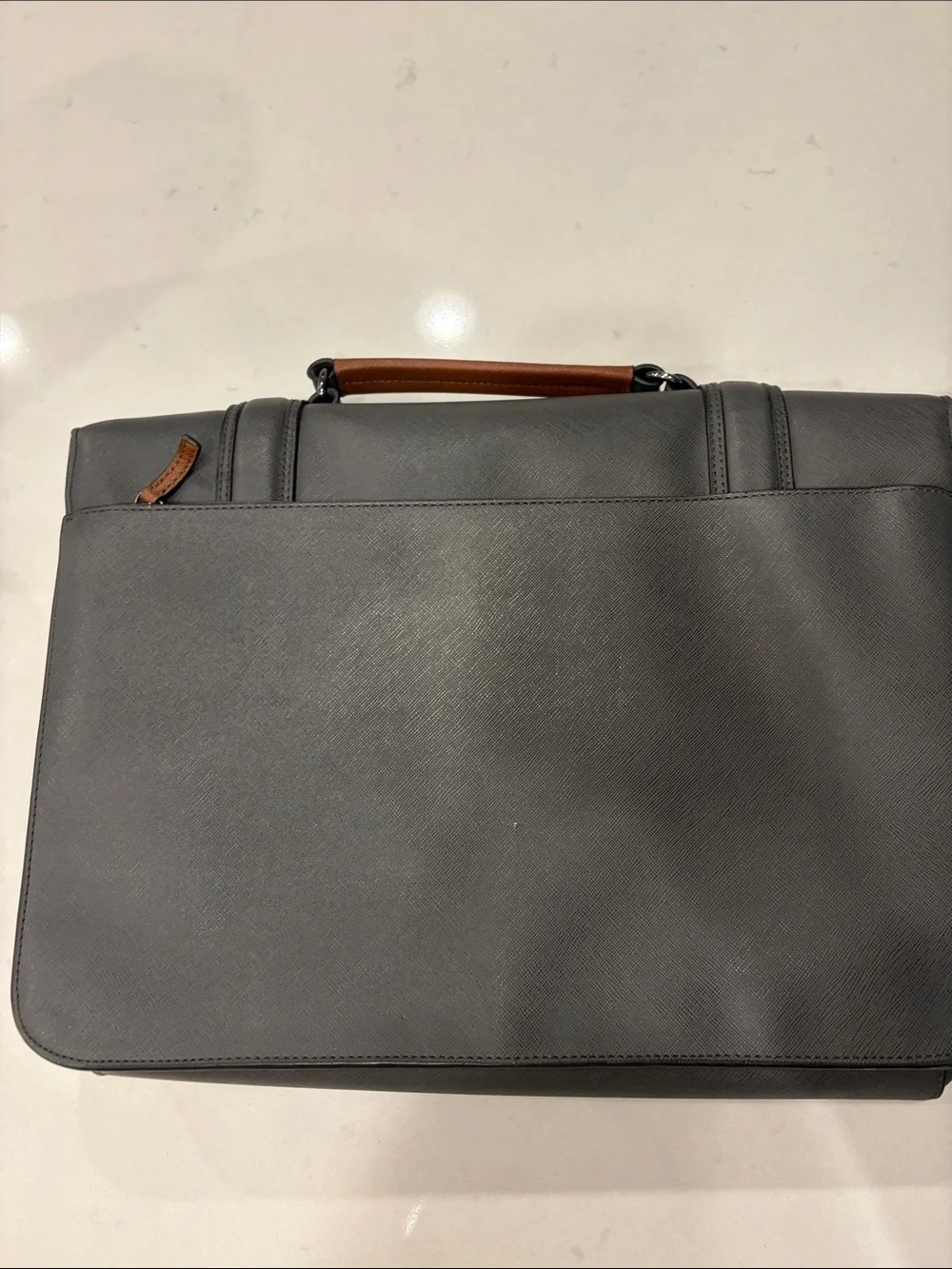 Ted Baker Gray Leather Briefcase with Brown Handle